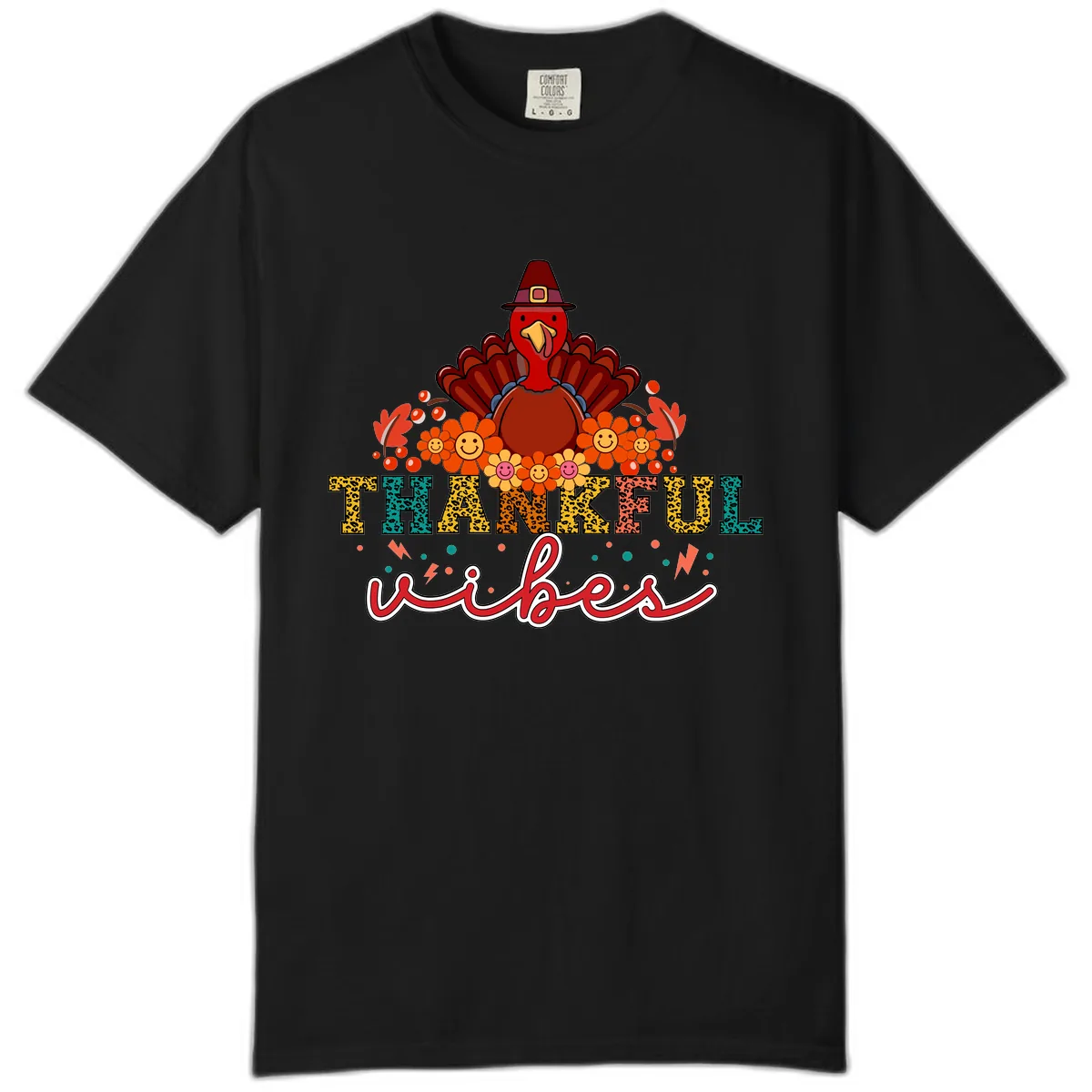 Turkey Vibes Thanksgiving Design Comfort Color in Black